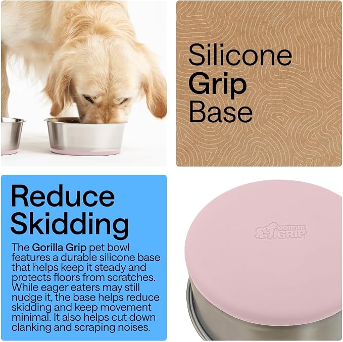 GORILLA GRIP Dog Bowls, Food Grade 304 Stainless Steel, Holds 2 Cups Each Food - Image 3