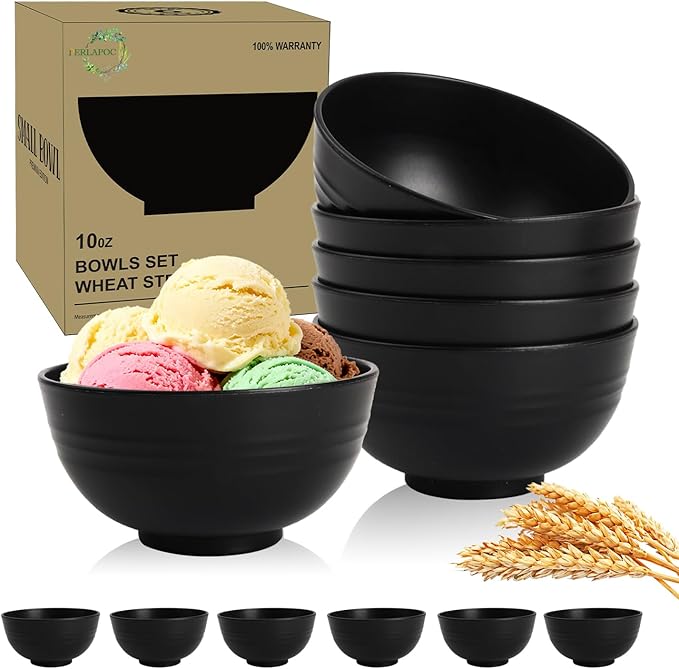 Wheat Straw Small Bowls Set of 6, Unbreakable 10 OZ Mini Dessert Bowls by Perlapoc