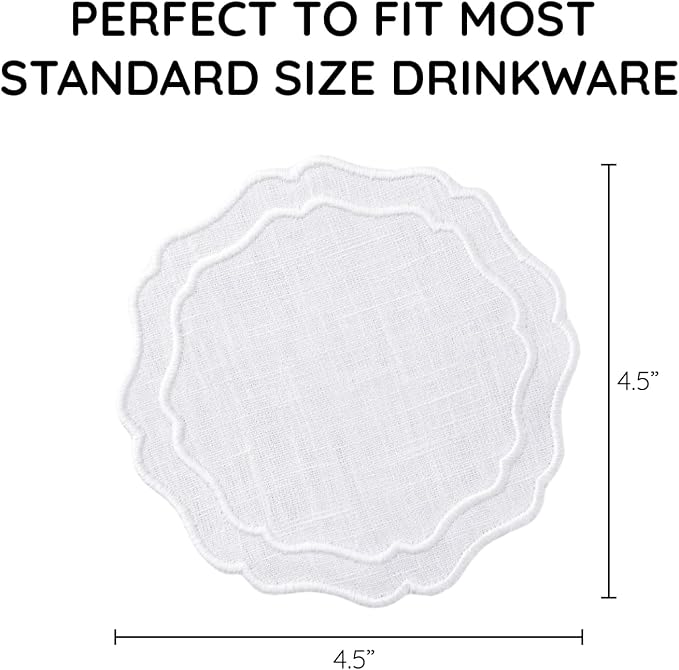 Linen Coasters for Drinks, 4.5 inch, Scalloped Edge, Reusable Handmade Coffee - Image 3