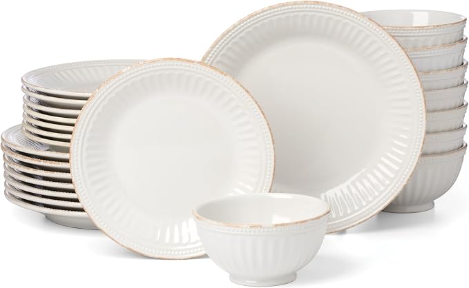 Lenox French Perle Groove White Stoneware 24-Piece Dinnerware Set by Lenox