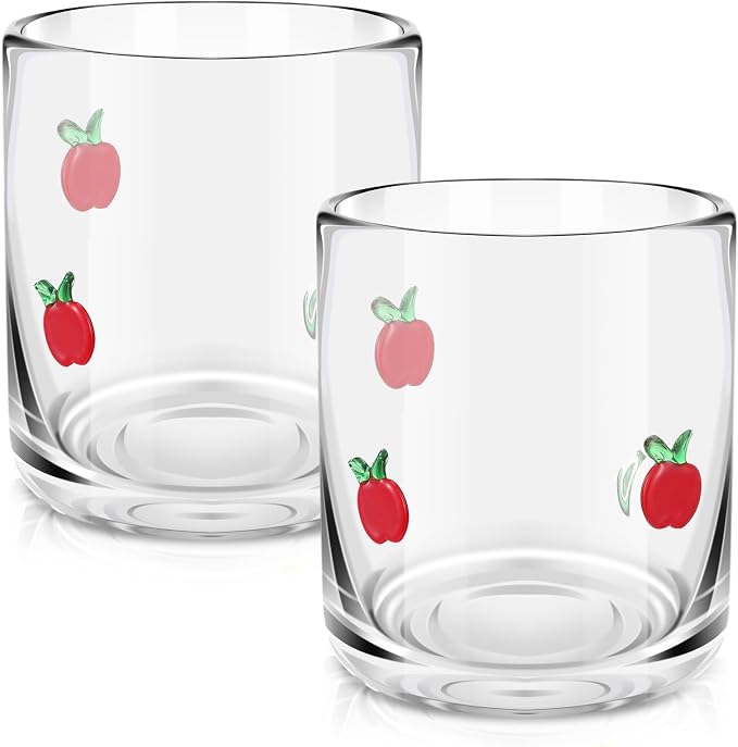SiliFine 2 Pcs Apple Icon Juice Glasses - 14oz Red Apple Stemless Wine Drinking by SiliFine