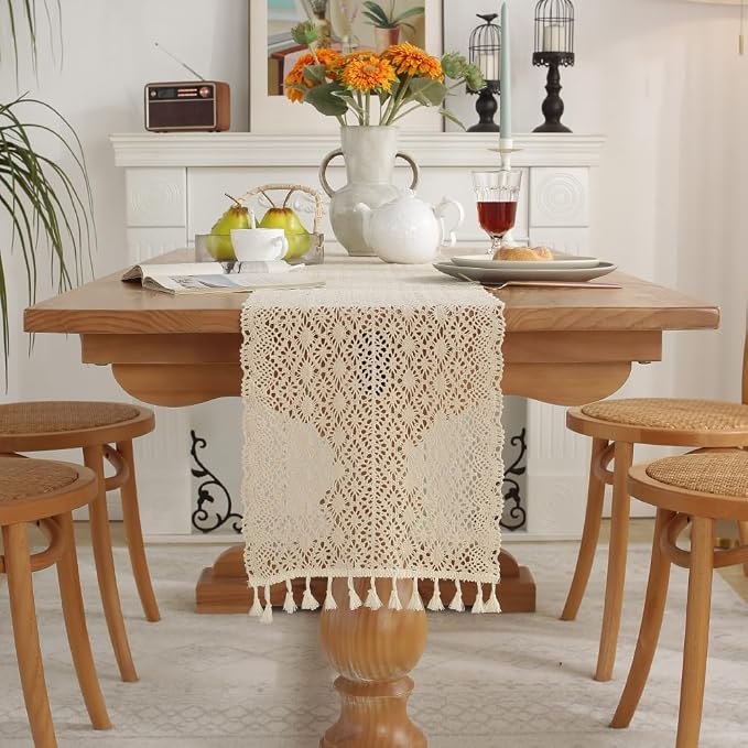 meioro Crochet Lace Table Runner, 12x64 Inch Boho Cotton Table Runners - Image 3