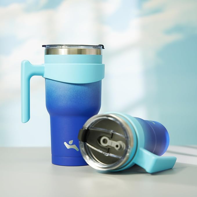 Konokyo 30 oz Tumbler with Handle and Straw, Insulated Travel Mug | Sky; - Image 6