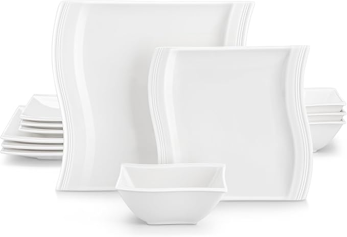 MALACASA Ivory White Dinnerware Set, 12 Pieces by MALACASA