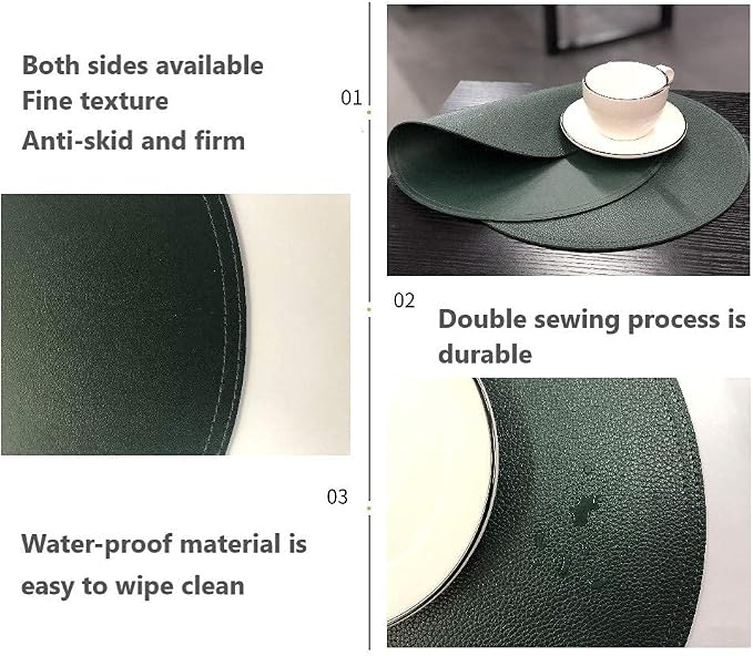 Jovono Faux Leather Round Placemats and Coasters, Wipeable Table Mats, Double - Image 4