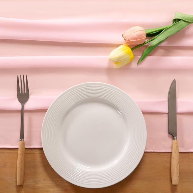 Pink Chiffon Table Runner Summer Boho Wedding Birthday Party Decor | 14ft - Image 3
