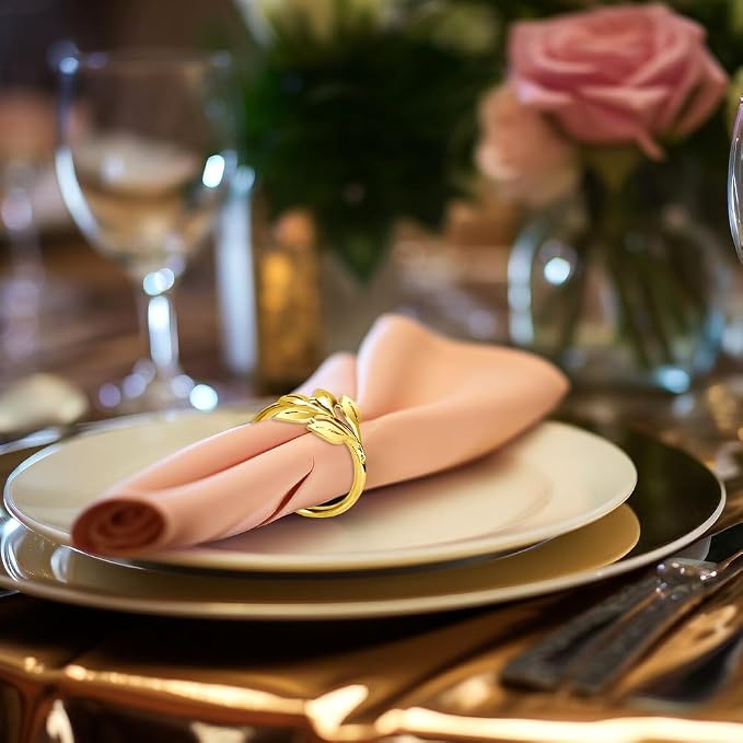 50 Pcs Gold Leaf Napkin Rings Set, Metal Napkin Ring Holders Buckles - Image 5