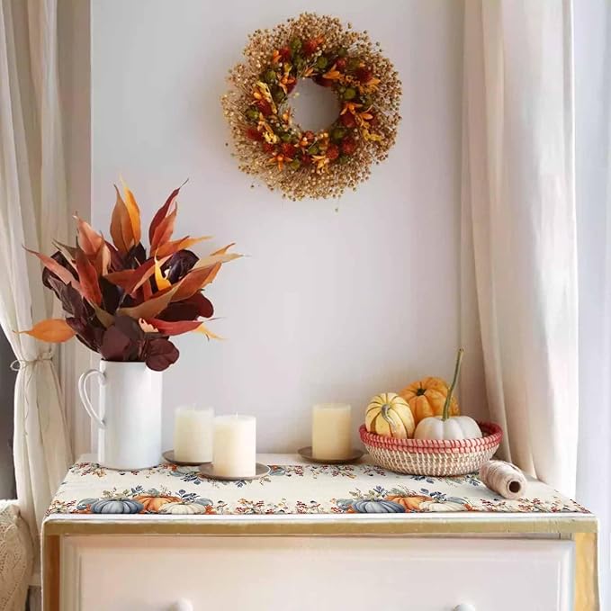 Fall Thanksgiving Table Runners 120 Inches Long, Cotton Linen Fabric Autumn - Image 2