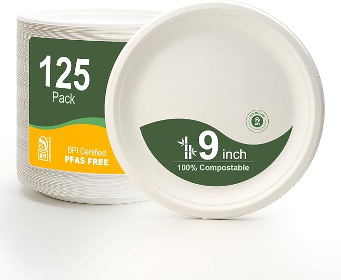 WELLIFE Paper Plates 9 Inch 125-Pack Heavy Duty Paper Plates Bulk | 100% by WELLIFE