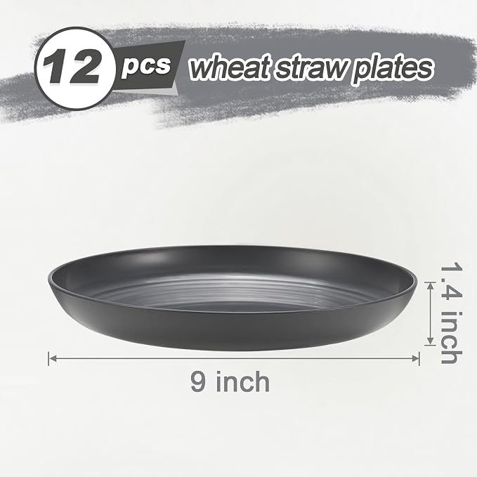 HEYCOME 12 Pcs Unbreakable Deep Dinner Plates Set, 9 inch Reusable Plastic - Image 2