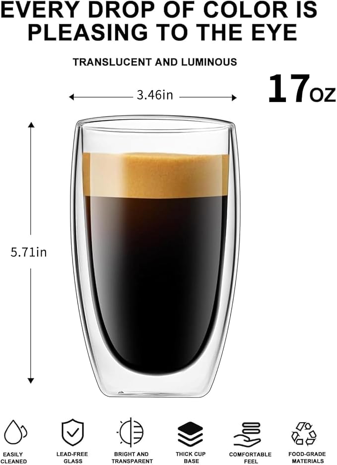 DOPUDO 17oz Double Wall Glass Coffee Mugs Set of 8, Insulated Coffee Mug - Image 3