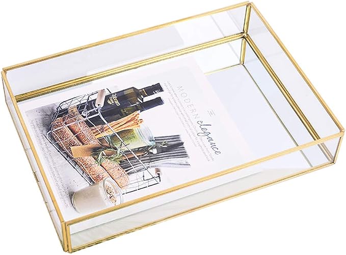 Sooyee Gold Rectangle Mirror Tray, Metal and Glass Fragrance Tray, Can Hold by Sooyee