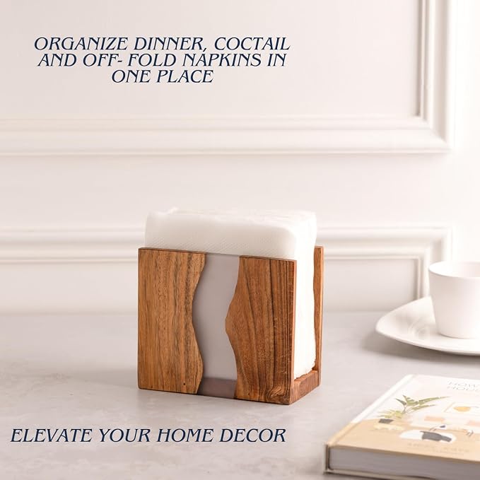 Acacia wood & Transparent Epoxy resin Napkin holder - Image 5