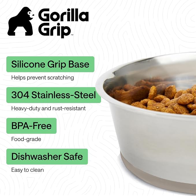 GORILLA GRIP Dog Bowls, Food Grade 304 Stainless Steel, Holds 8 Cups Each Food - Image 2