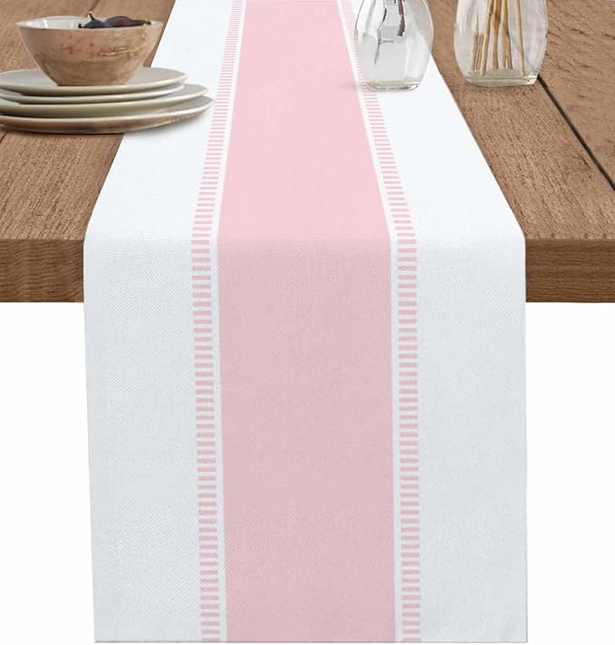 Pink Stripe Table Runners 72 inches Long, Linen Boho Table Runner Farmhouse by Futuregrace