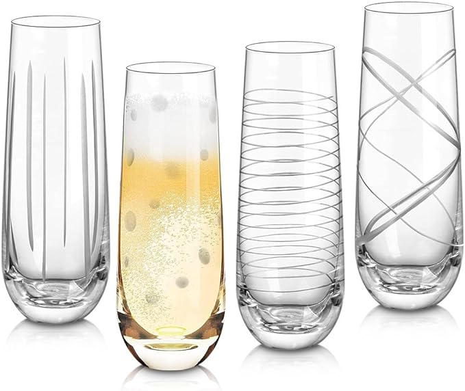 Joeyan Etched Champagne Flutes Glasses Cups, Handmade Mouth Blown Aesthetics by JoeyanHousehold