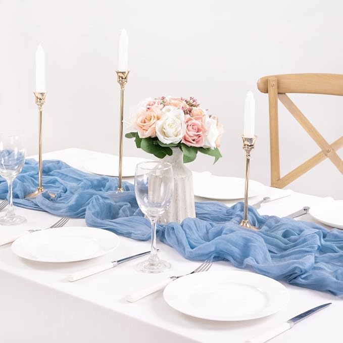 3 Pack Dusty Blue Cheesecloth Table Runner 10ft Boho Gauze Centerpiece | - Image 3