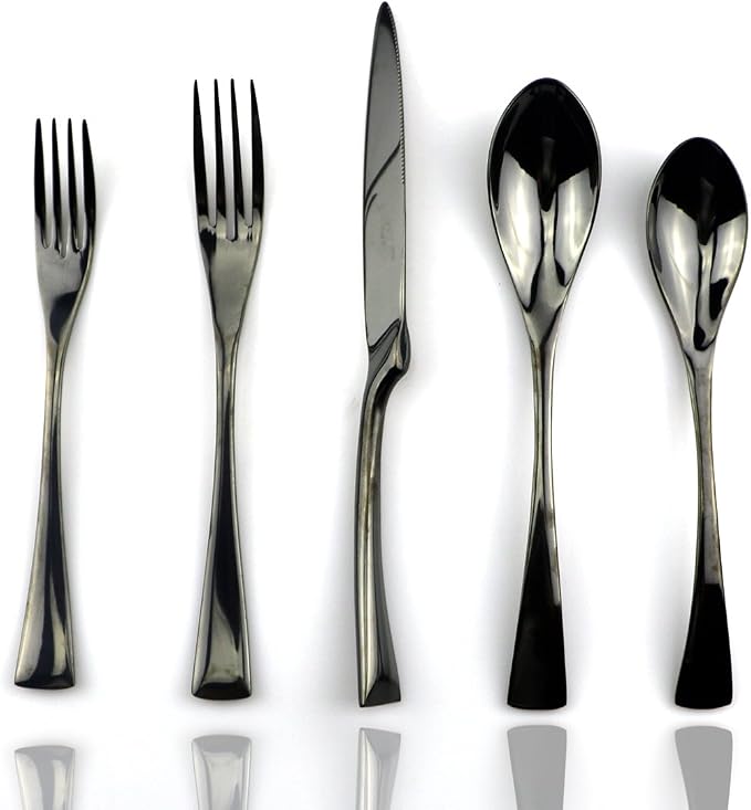 JASHII 18/10 Stainless Steel 20 Piece Mirror Polished Black Flatware Set - Image 7