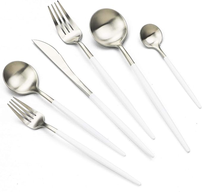 JASHII 18/10 White Handle Flatware Silver Silverware Set 304 Stainless Steel by JASHII