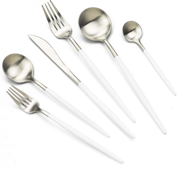 JASHII 18/10 White Handle Flatware Silver Silverware Set 304 Stainless Steel by JASHII