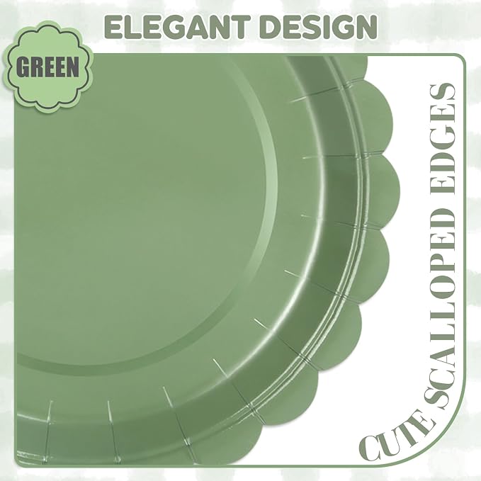 52 Pcs Sage Green Paper Plates 7 Inch Scalloped Dessert Plates - Image 3