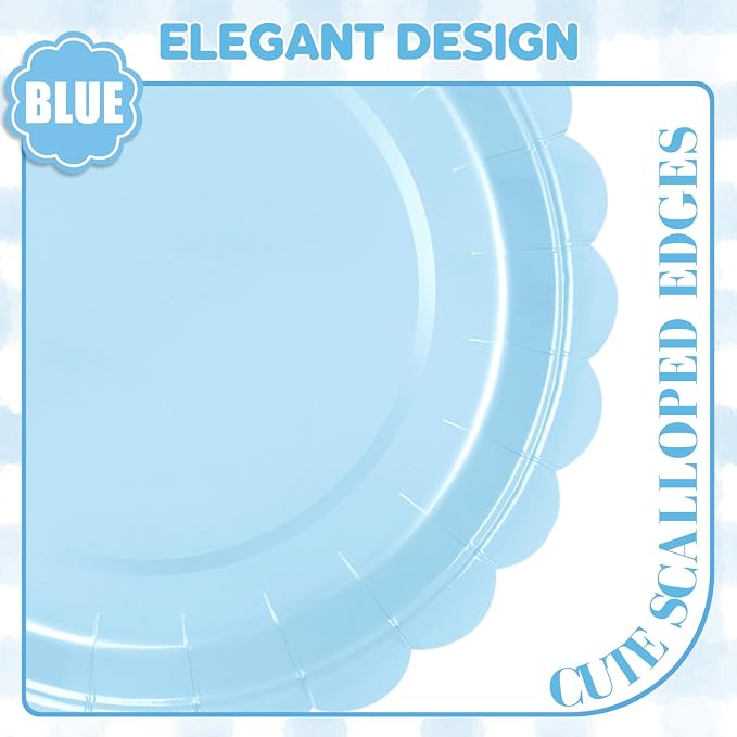 52 Pcs Light Blue Paper Plates 7 Inch Scalloped Dessert Plates - Image 3
