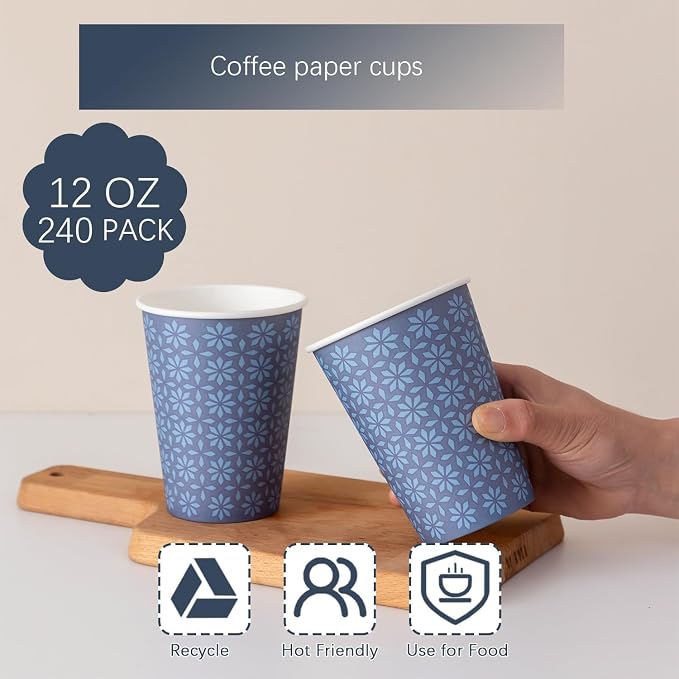 Clawsoff 1000 Pack Paper Cups 12 oz Bulk Disposable Coffee Cups Navy Floral | - Image 5