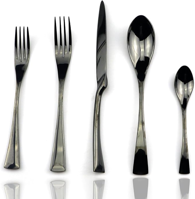 JASHII 18/10 Stainless Steel 20 Piece Mirror Polished Black Flatware Set by JASHII