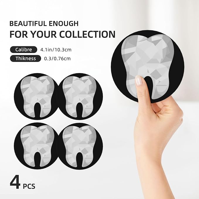 Tooth Dental Dentist Black Coasters Set of 4, Absorbent Ceramic Drink Coasters - Image 3