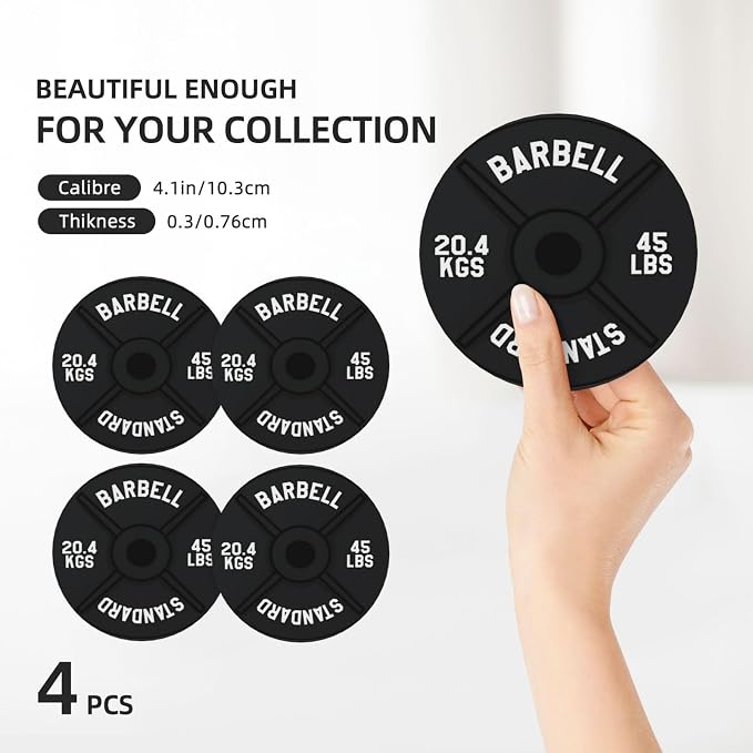 Barbell Plate Weight Lifting Coasters Set of 4, Absorbent Ceramic Drink - Image 3