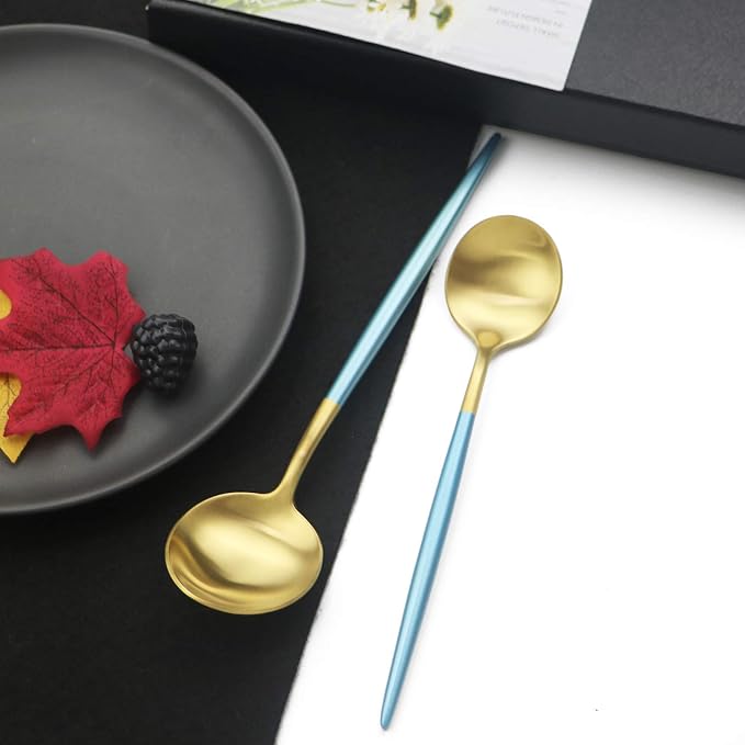 JASHII Luxury 18/10 Blue Handle Flatware Gold Silverware Set 304 Stainless - Image 8