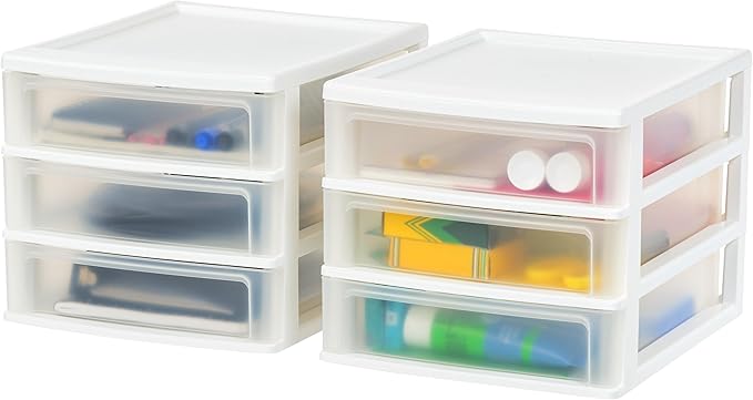 IRIS USA 2-Pack, 3-Drawer Medium Plastic Stacking Desktop Organizer, stationery by IRISUSA