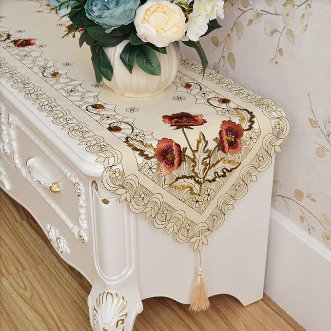 Arzoe Vintage European Flower Lace Table Runner Elegant Runners Cabinet Dining - Image 5