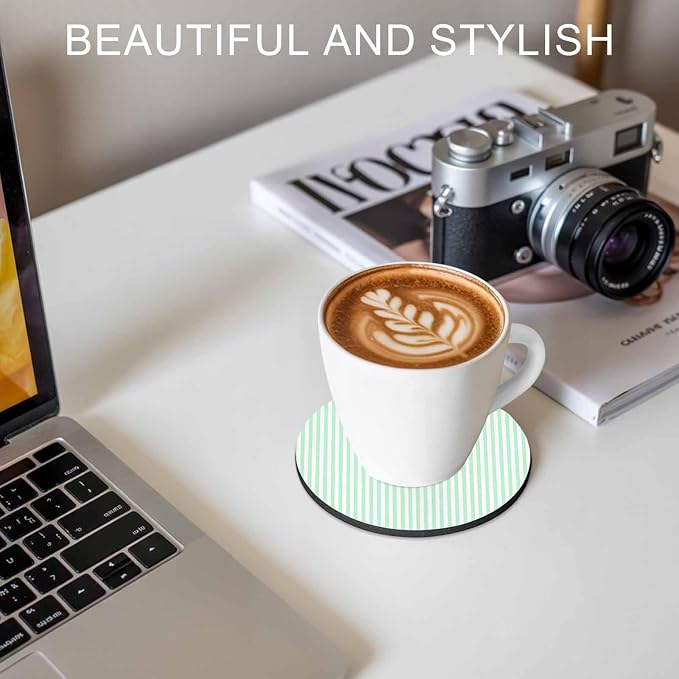 Green White Stripe Coasters Set of 2, Modern Minimalist Geometric Striped Soft - Image 7