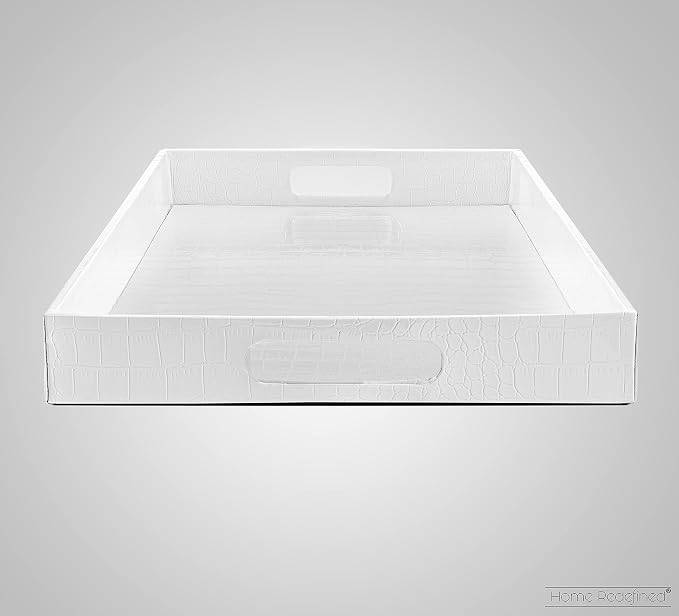 Home Redefined 17.5"x12" White Glossy Crocodile Faux Leather Serving Tray - Image 4