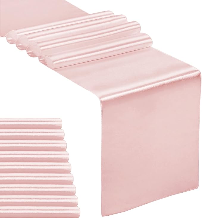 10-Pack Satin Table Runner Rose Gold 12 x 108 inches Long, Table Runners by Hahuho