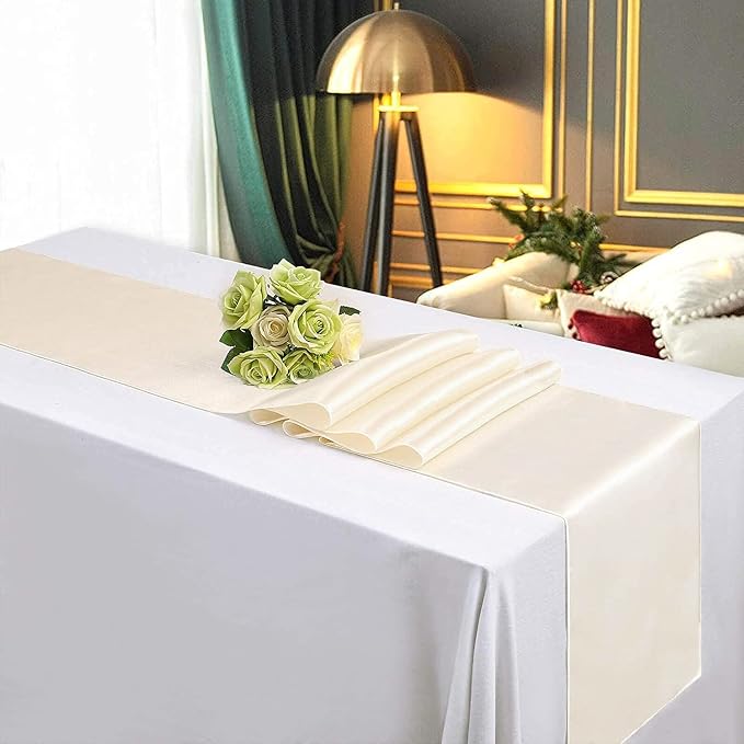 Ivory Table Runners 16 Pack 12x108 inch Silk Satin Smooth Fabric | Satin Table - Image 3