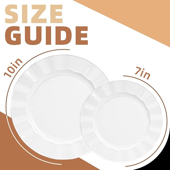 60 Pcs White Plates, Wave Edge Design Disposable Plastic Plates | Disposable - Image 2