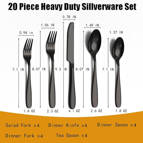 20-Piece Black Silverware Set, Flatware Set - Image 2