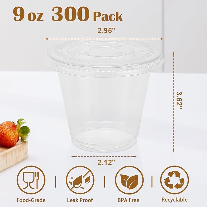 BYSNOW 300 Pack 9 oz Clear Plastic Dessert Cups - Image 2
