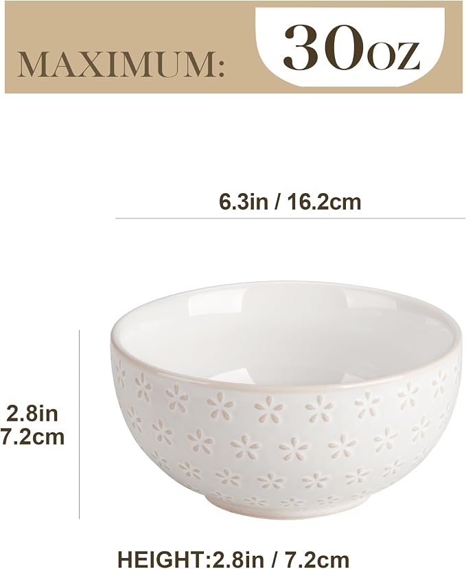 MALACASA Cereal Bowls, 30 Ounce Ceramic Soup Bowl - Image 2