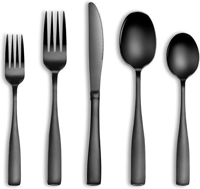20 Pcs Black Silverware Set, Food-Grade Stainless Steel Flatware Set by WISKEMA