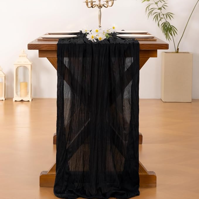 Cheesecloth Table Runner Summer Boho Wedding Birthday Party Home Decor | Black - Image 4