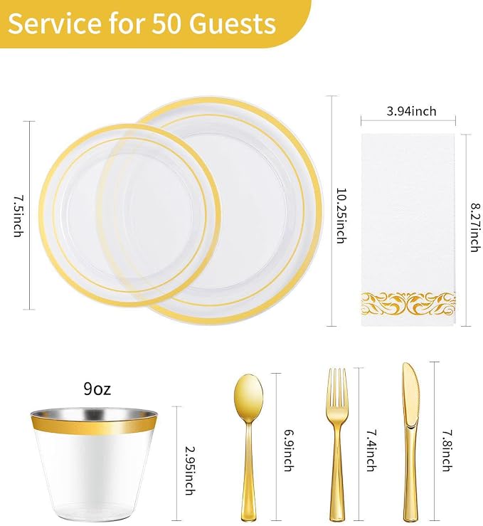 350 Pieces Clear Gold Disposable Dinnerware Set - Image 4