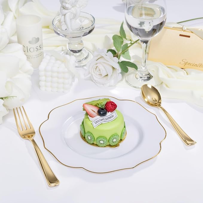 bUCLA 48Pieces Gold Plastic Dessert Plates Disposable - Image 8