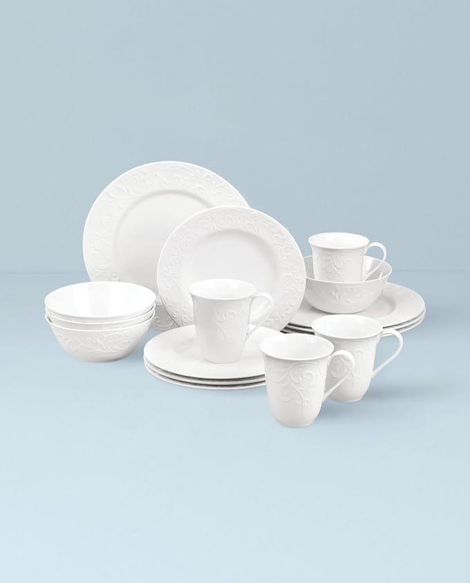Lenox Opal Innocence Carved Porcelain 16-Piece Dinnerware Set - Image 2