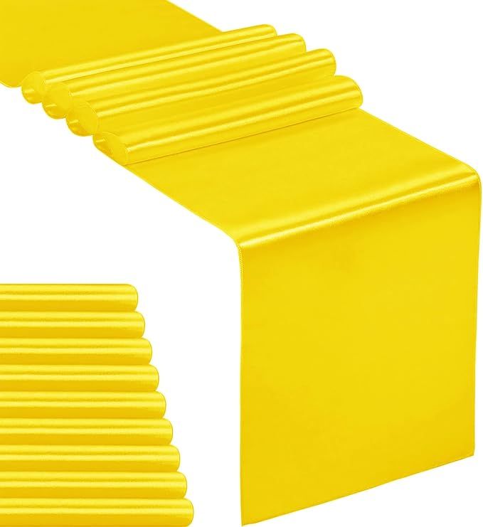 10-Pack Satin Table Runner Yellow 12 x 108 inches Long, Table Runners by Hahuho