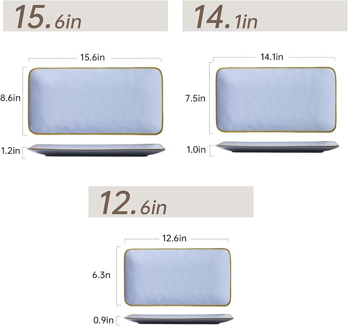 Ceramic Rectangle Serving Platter: 15.6/14.1/12.6 Inch Large Serving Dishes - Image 2