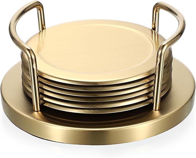 JUXYES Set of 6 Stainless Steel Metal Round Coaster by JUXYES