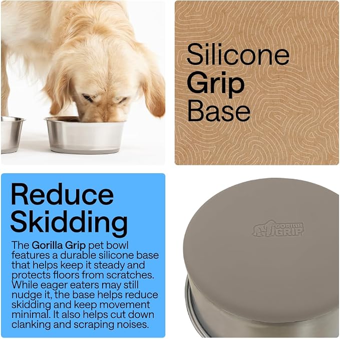 GORILLA GRIP Dog Bowls, Food Grade 304 Stainless Steel, Holds 8 Cups Each Food - Image 3